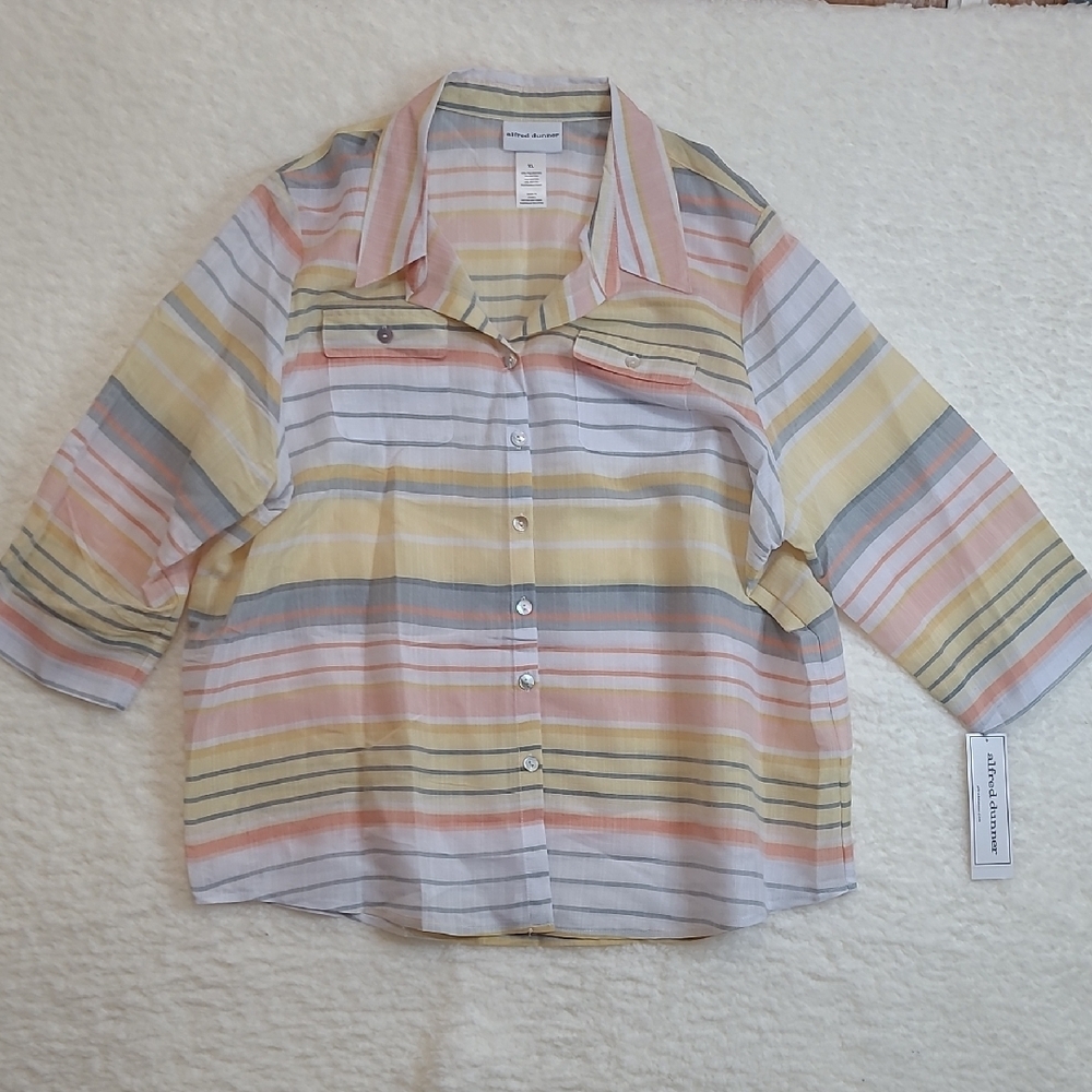NWT Alfred Dunner Colorful Striped Button-up Blouse with Metallic Sheen size XL
